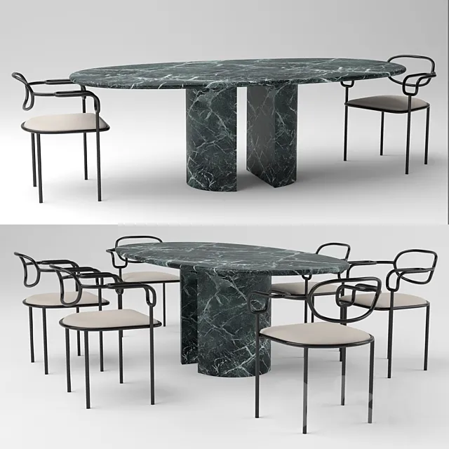 Cappellini 01 chair and Cappellini Dolmen table 3DModel