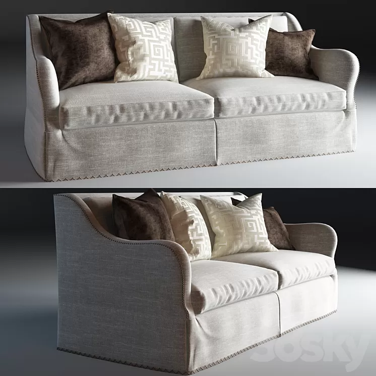 Caracole Open Arms Skirted Sofa _SN-UPH-SOFSKI-34A 3D Model