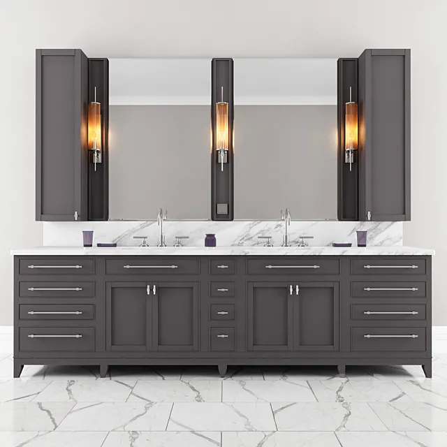 Carrara Marble Double Bathroom Furniture 3DModel Carrara Marble Double Bathroom Furniture 3DModel