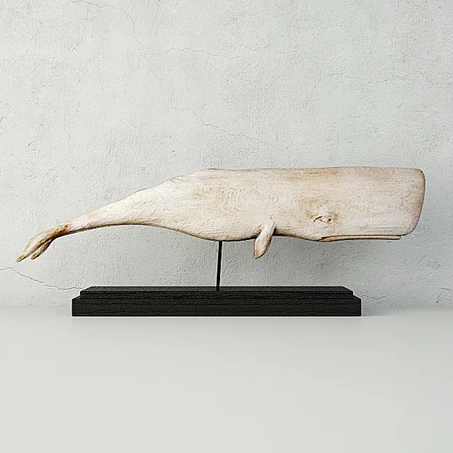 Carved Wood White Sperm Whale Folk Art 3D Model Carved Wood White Sperm Whale Folk Art 3D Model