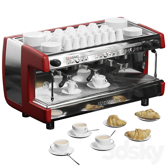 Casadio Undici A3 coffee machine with croissants 3DModel Casadio Undici A3 coffee machine with croissants 3DModel