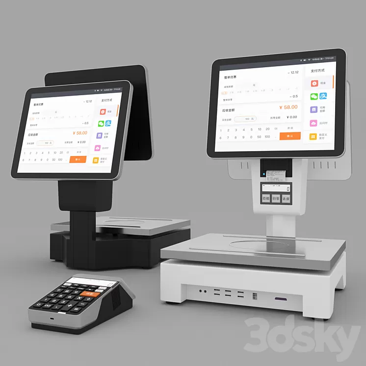 cashier with QR code scanner 3D Model