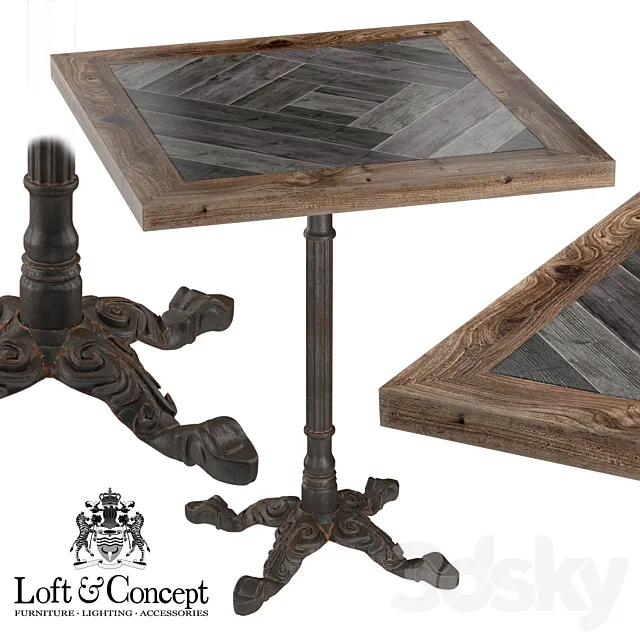 CAST IRON AND WOOD RESTAURANT TABLE SQUARE 3D Model