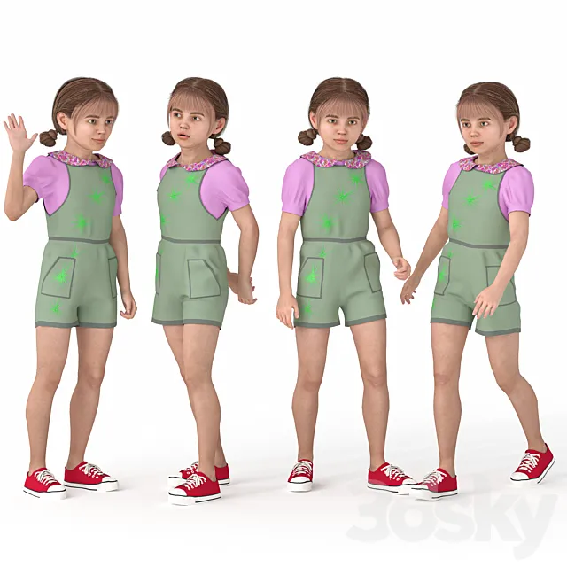 Casual Kid Girl 04 Poses 3D Model