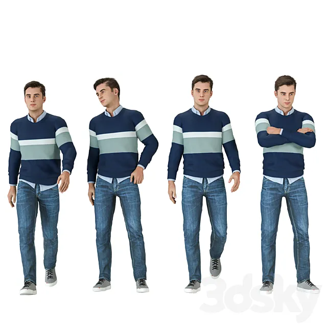 Casual Men 04 Poses 3D Model