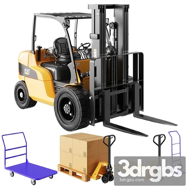Cat Forklift Manual Loader And Warehouse Carts Kit 3D Model Download