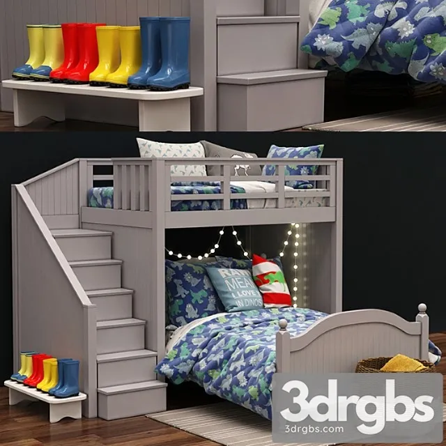 Catalina Stair Loft Bed Lower Bed Set by Pottery Barn Kids 3D Model Download