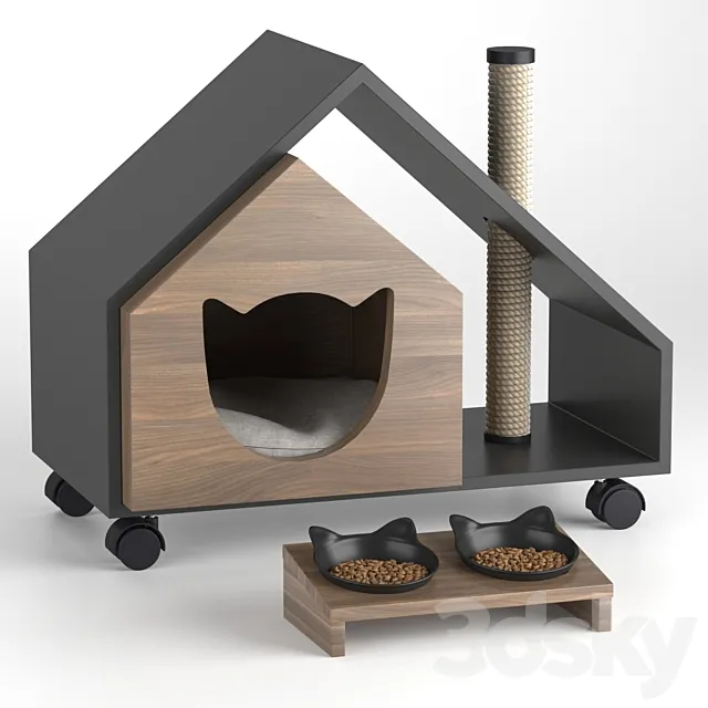 Cat’s house Tory and bowl 3D Model Cat’s house Tory and bowl 3D Model