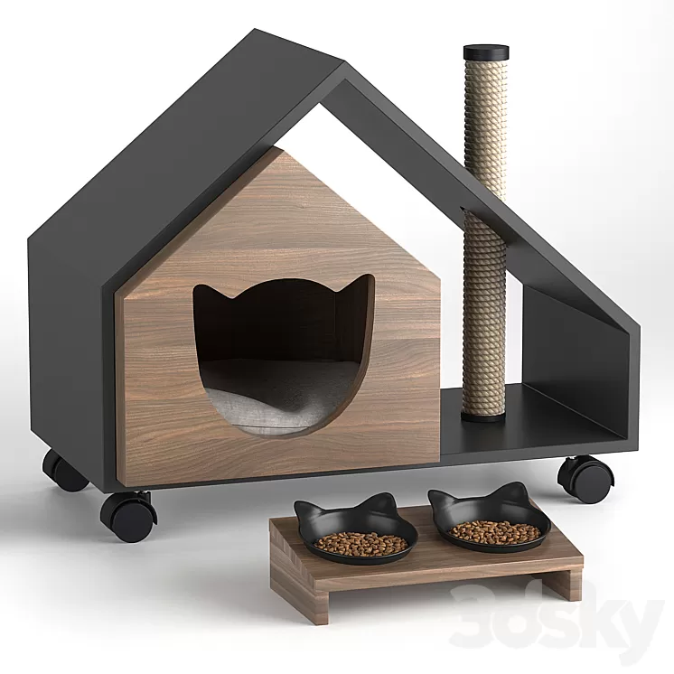 “Cat””s house Tory and bowl” 3D Model “Cat””s house Tory and bowl” 3D Model