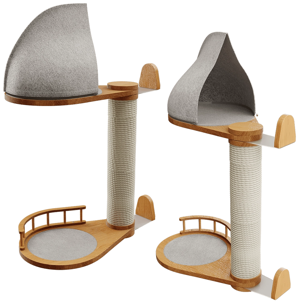 Catsby – High scratching post with house for cats WALL 63 3D Model