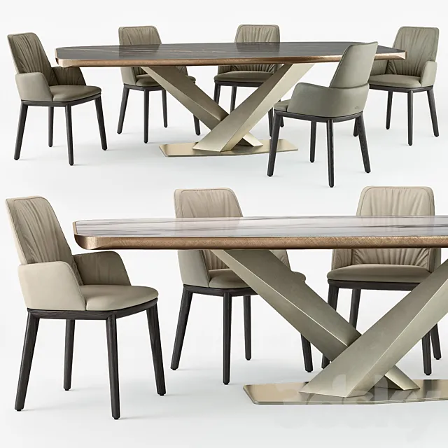 Cattelan Italia Belinda armchair Stratos table set 3DModel