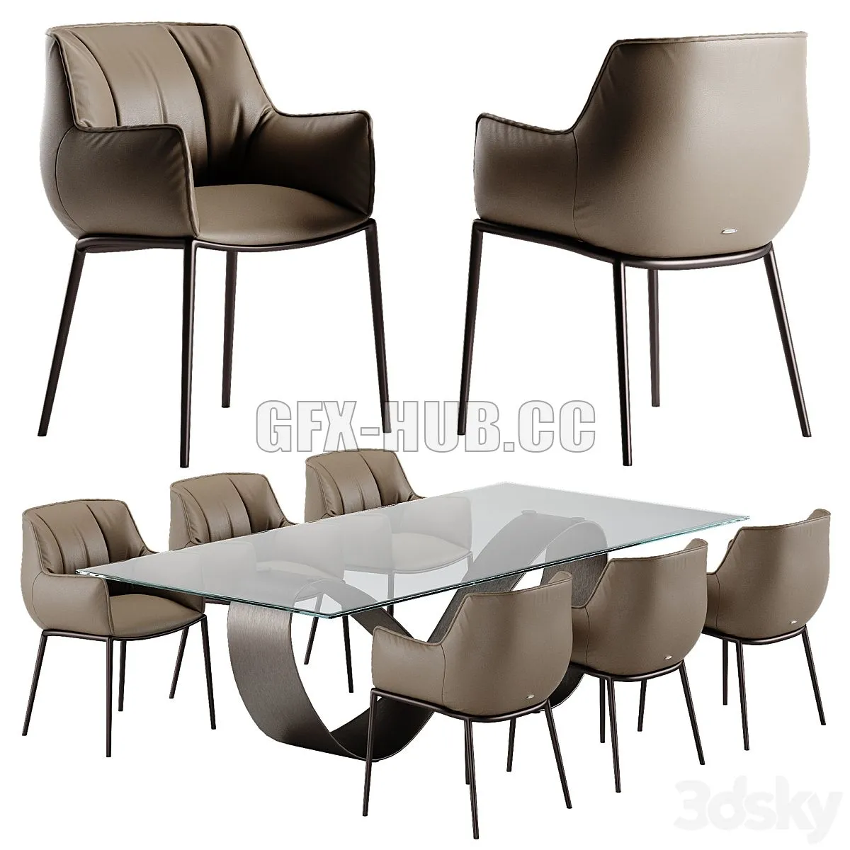 Cattelan Italia Butterfly table Rhonda chair set 3D Model