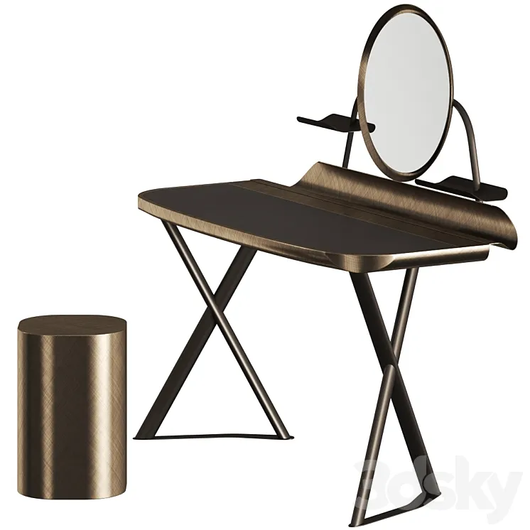 Cattelan Italia Cocoon Trousse Leather Desk and Pancho Stool 3D Model Free Download
