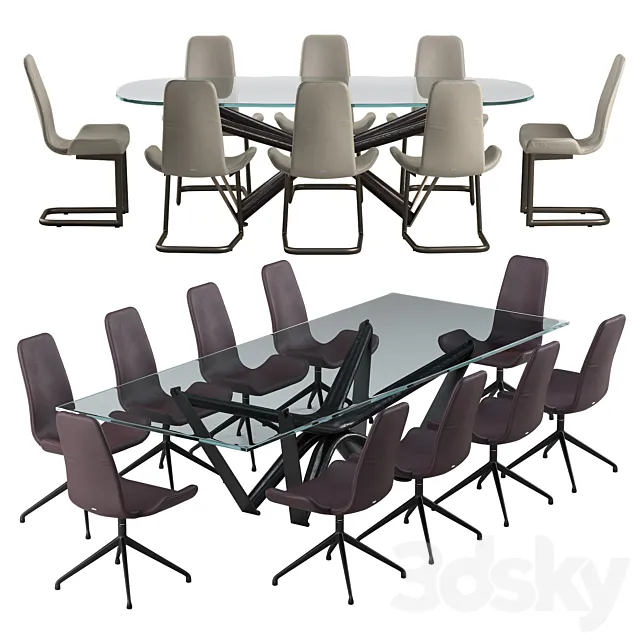 Cattelan italia Flamingo chair Marathon table set 3DModel