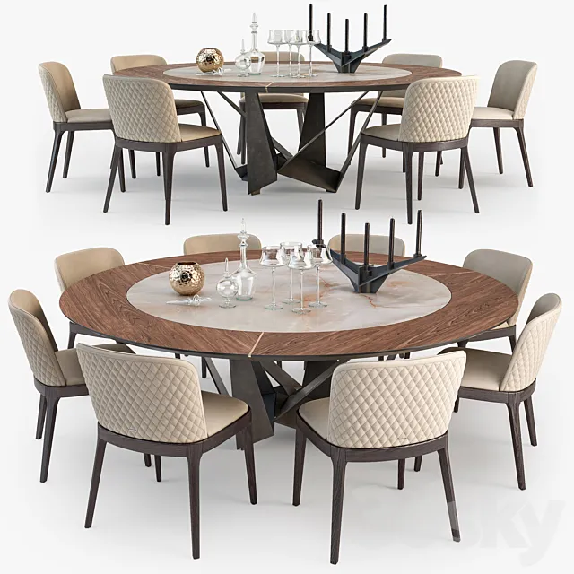 Cattelan Italia Skorpio round table Magda chair set 3DModel