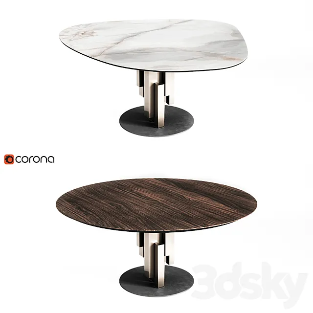 Cattelan Italia Skyline Keramik & Wood Round Full Set 3D Model