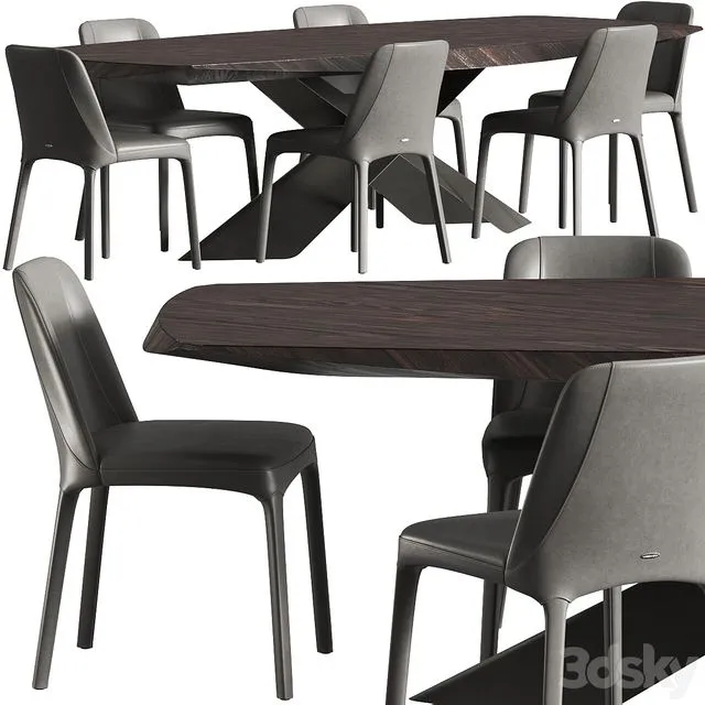 Cattelan Italia Tyron Masterwood and Wilma Chair Dining Set 3D Model