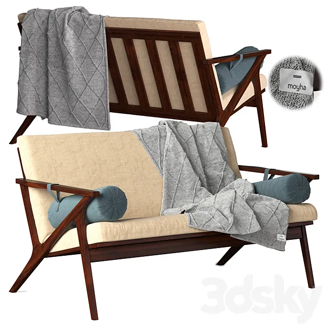 Cavett Wood Frame Loveseat 3D Model