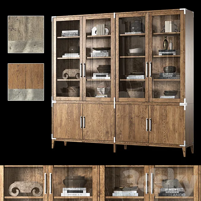 CAYDEN CAMPAIGN 4-DOOR GLASS SIDEBOARD & HUTCH 3D Model
