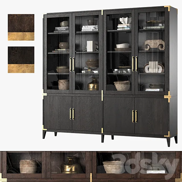 CAYDEN CAMPAIGN 4-DOOR GLASS SIDEBOARD & HUTCH (Dark) 3DModel