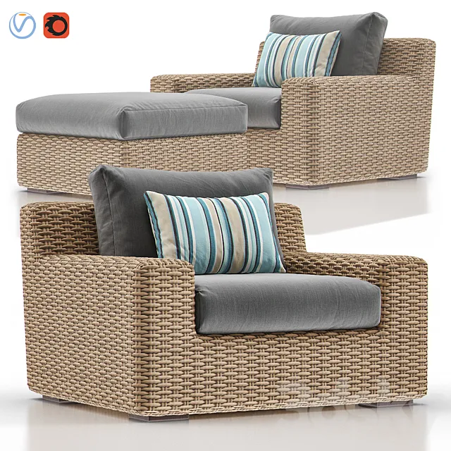 CAYMAN Outdoor Lounge with Ottoman 3D Model