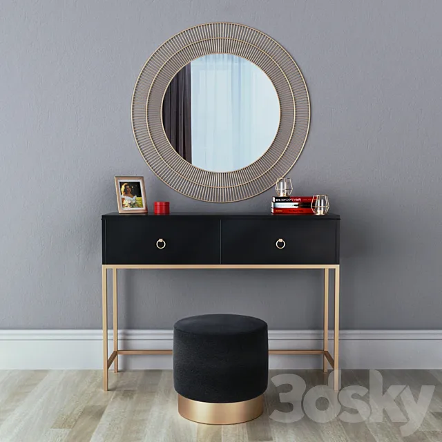 CAZARINA interiors | Dressing table with mirror and ottoman 3D Model CAZARINA interiors | Dressing table with mirror and ottoman 3D Model