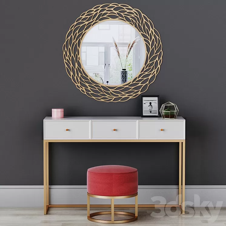 CAZARINA interiors | Dressing table with mirror and ottoman 3D Model