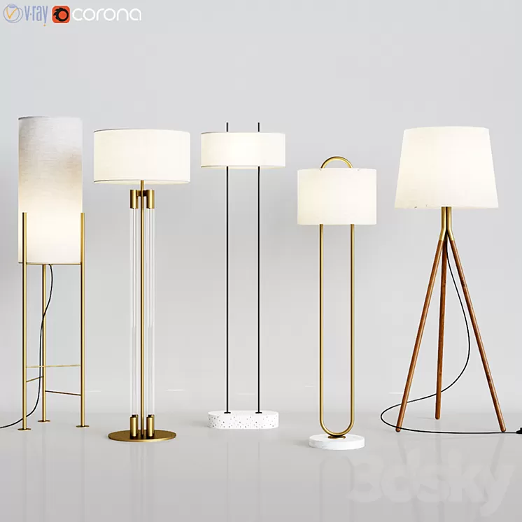 CB2 – 5 Floor Lamps Set 1 3D Model CB2 – 5 Floor Lamps Set 1 3D Model