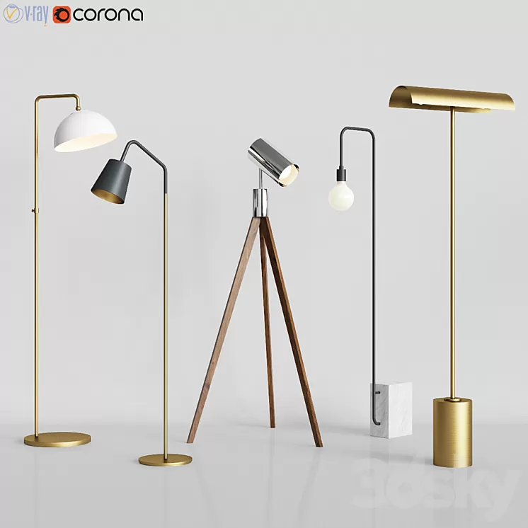 CB2 – 5 Floor Lamps Set 3 3D Model CB2 – 5 Floor Lamps Set 3 3D Model