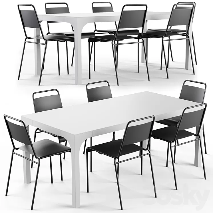 CB2 Aqua Virgio Dining table set 3D Model CB2 Aqua Virgio Dining table set 3D Model