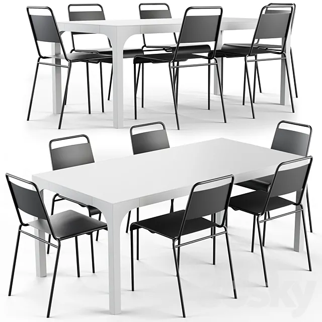 CB2 Aqua Virgio Dining table set 3DModel