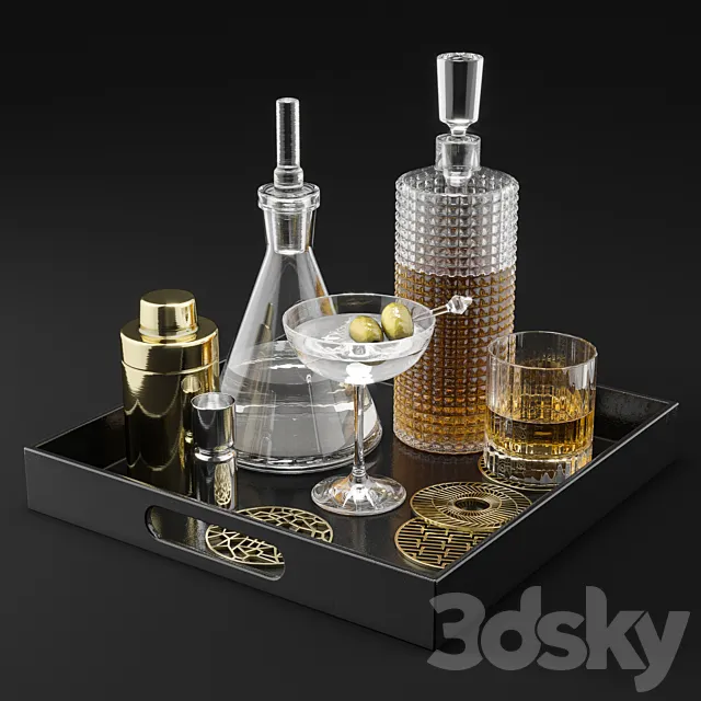 CB2 Barware Coffee Table Decor Set 1 3DModel