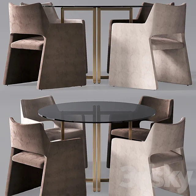 CB2 Foley Mink Velvet Dining Chair & Silverado 47 “Brass Round Dining Table 3D Model