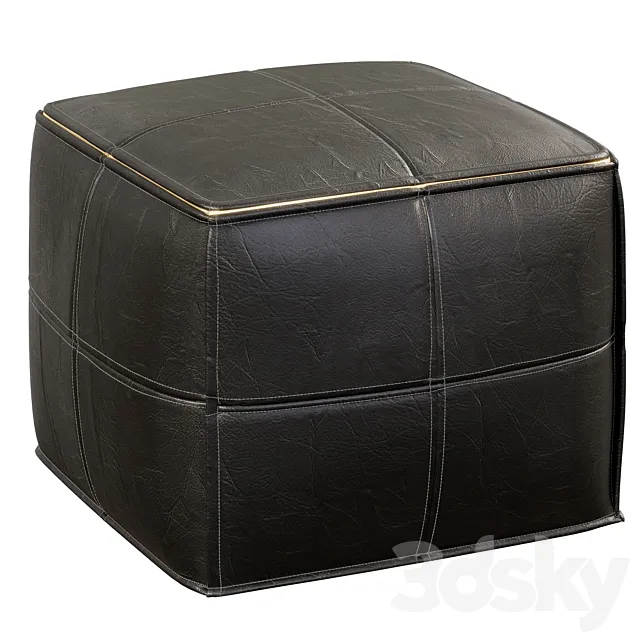 CB2 Leather Square Black Pouf 3D Model