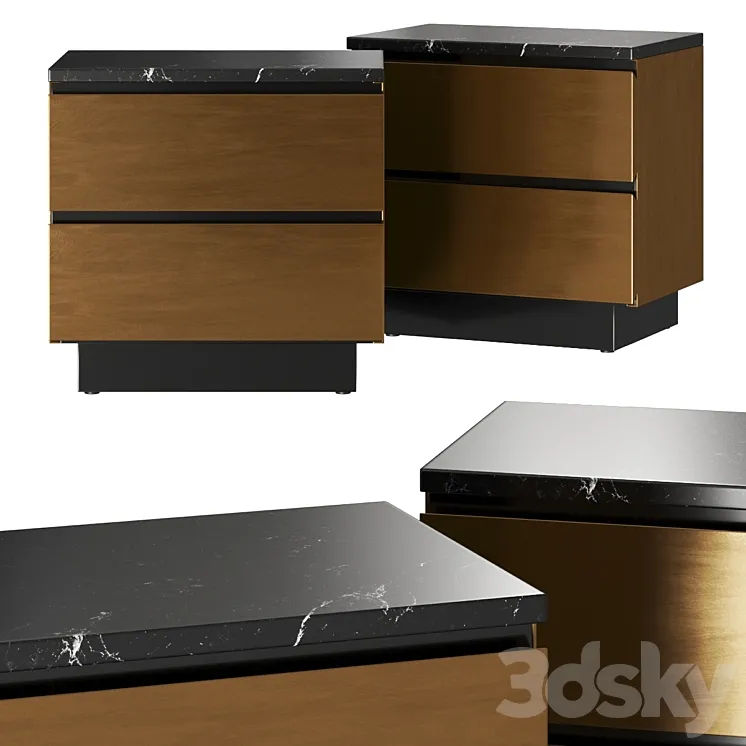 CB2 Logan Black Marble & Brass Nightstand 3D Model Free Download