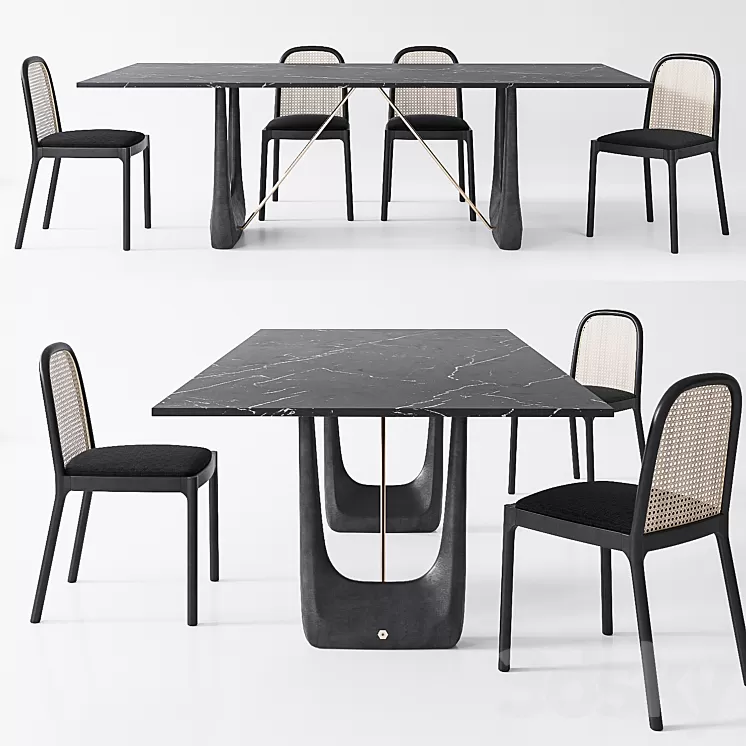 CB2 Nadia Cane chair Rocco Rectangular marble dining table 3D Model CB2 Nadia Cane chair Rocco Rectangular marble dining table 3D Model