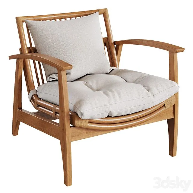 CB2 – Noelie Rattan Lounge Chair with Cushion 3D Model CB2 – Noelie Rattan Lounge Chair with Cushion 3D Model