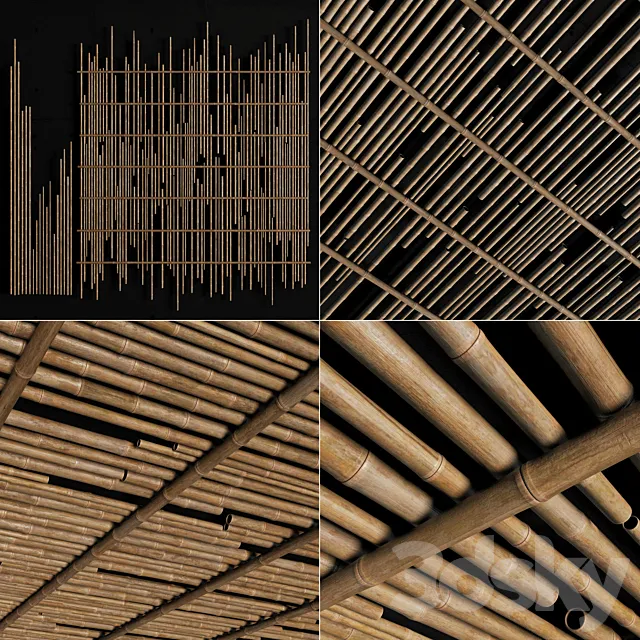 Ceiling bamboo cage random decor n1 _ Bamboo ceiling random cage 3D Model