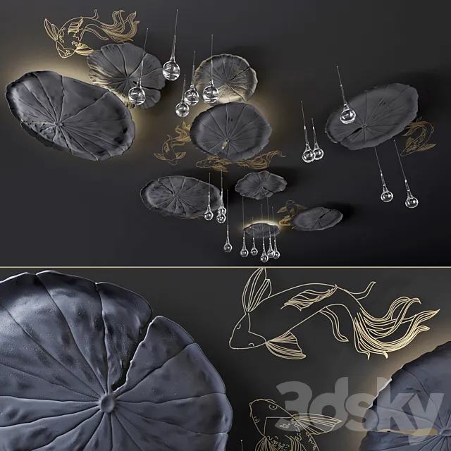 Ceiling decor – Water Lily and fish L 3D Model Ceiling decor – Water Lily and fish L 3D Model
