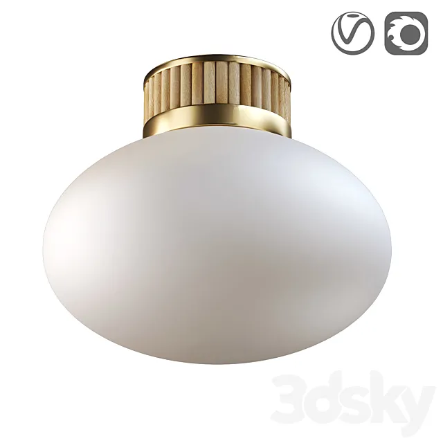 Ceiling lamp in brass bamboo and frosted glass Dolce 3D Model