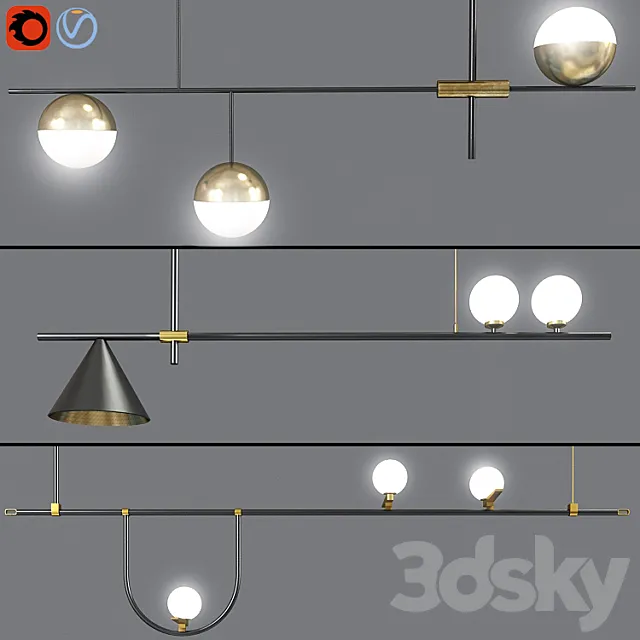 Ceiling Suspensions Light Set 02 3D Model Ceiling Suspensions Light Set 02 3D Model