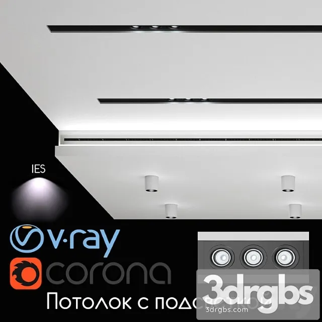 Ceiling with illumination set 02 3D Model Download