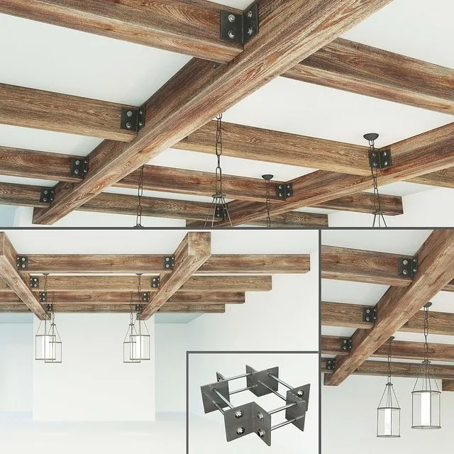Ceiling with wooden beams 3D Model