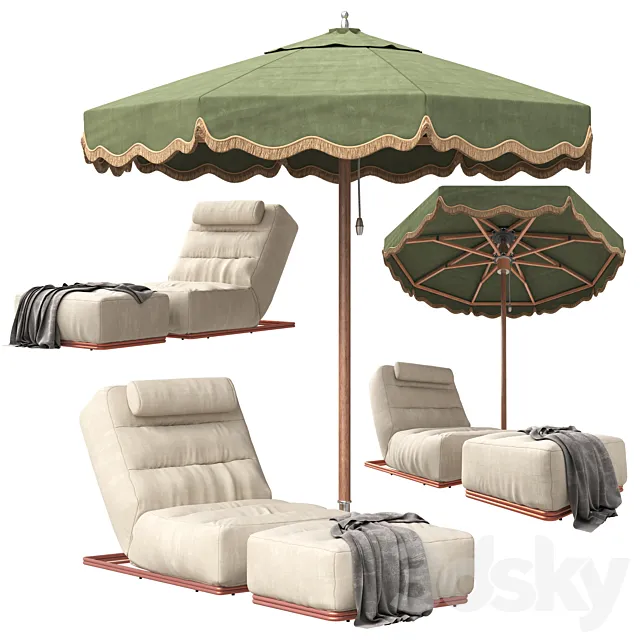 celia outdoor lounger and Tuuci Outdoor Parasol 3D Model