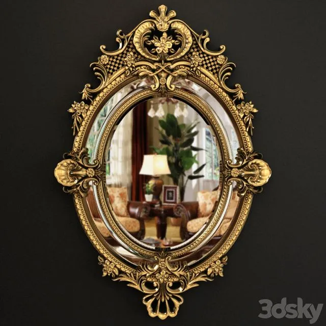 Century French Louis XV Fine Gilt Carved Oval Mirror 3D Model
