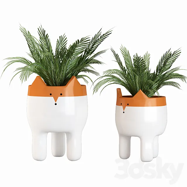 Ceramic Fox Plant Pot 01 3DModel
