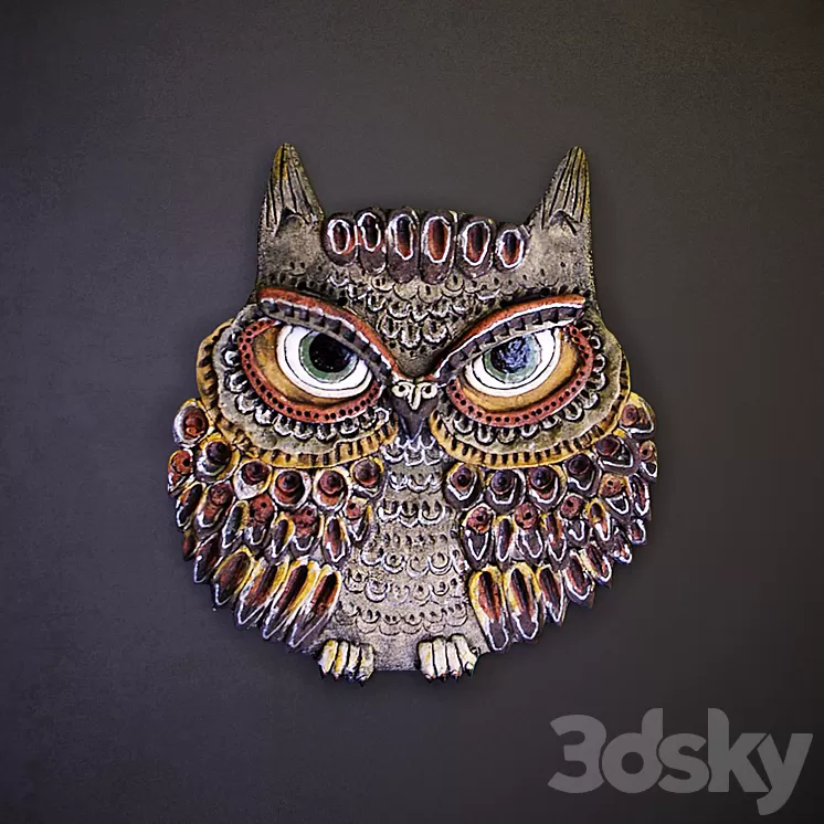 Ceramic panel "Owl" (3 pieces) 3D Model Ceramic panel "Owl" (3 pieces) 3D Model