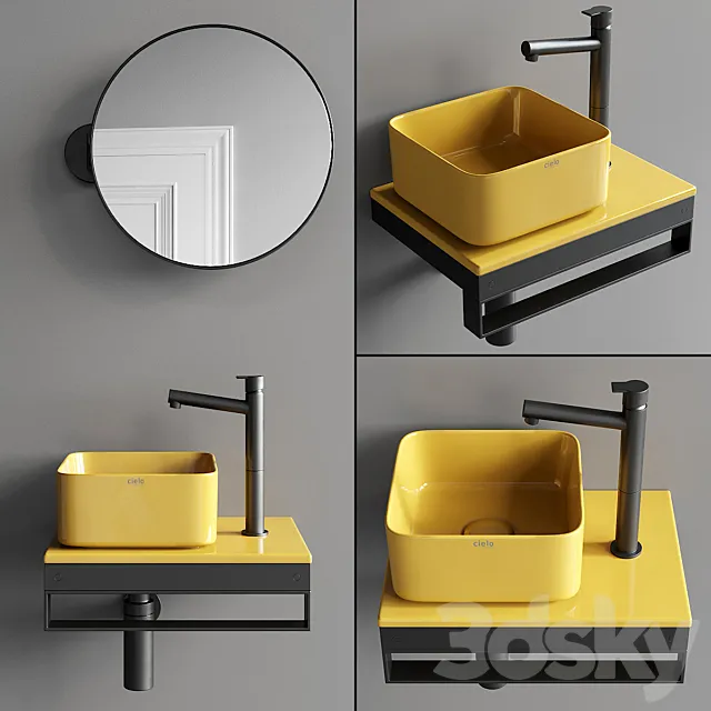 Ceramica Cielo Shui Comfort art. Milaq Square Washbasin Set 2 3D Model Ceramica Cielo Shui Comfort art. Milaq Square Washbasin Set 2 3D Model