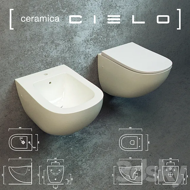 Ceramica Cielo Wall hung wc_cod. FLVS_Wall hung one hole bidet_cod. FLBS 3DModel