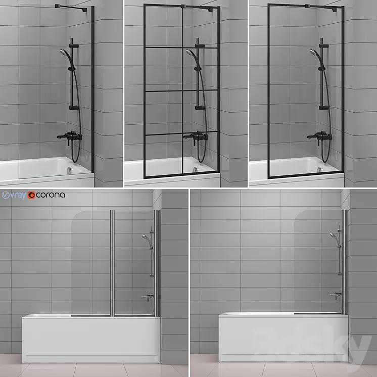 Cersanit and Radaway set 42 bath and bath screens 3D Model